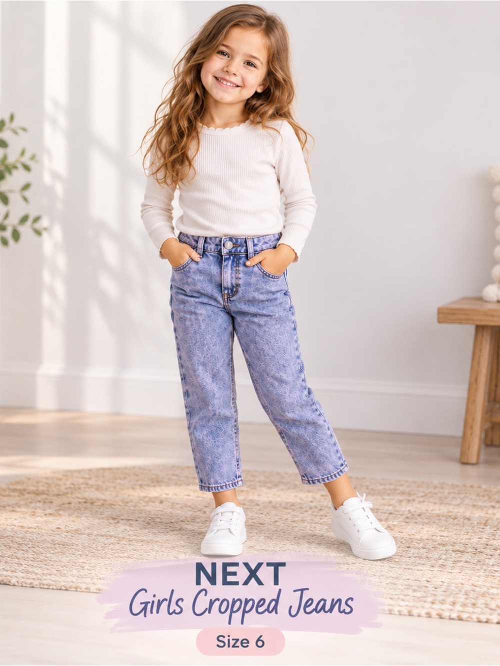 NEXT Girls Never Worn Cropped Jeans Size 6 Pink Blue Wash Denim